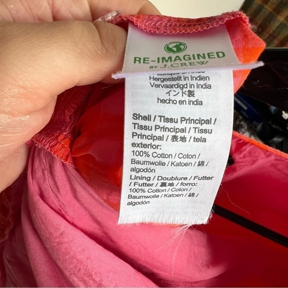 J. Crew Ruffle Puff Sleeve Cotton Wrap Top in Orange and Pink Gingham 💕🧡 L